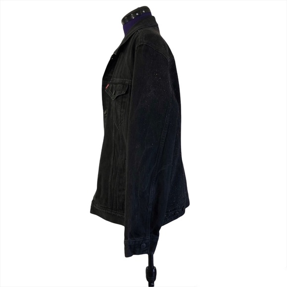 Gold Rhinestone Stag Deer Throne of Glass Hand Painted Black Jean Jacket - Picture 4 of 17